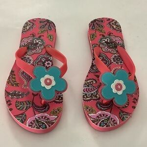 Vera Bradley Colorful Paisley Flip Flops with Floral Accent Thong Beach Slip on